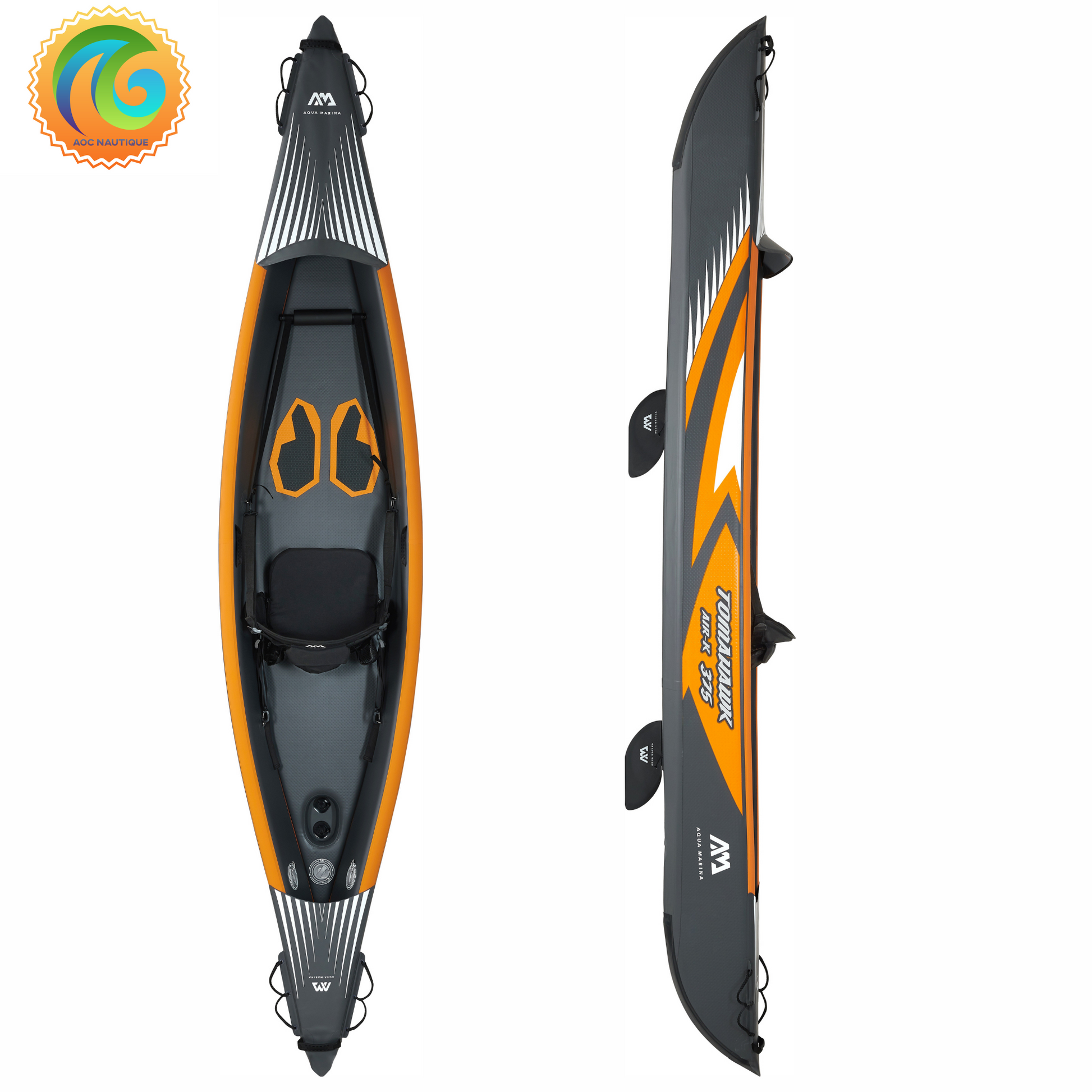 Achat et vente de Kayak AQUA MARINA TOMAHAWK HAUTE PRESSION KAYAK # Air-K375- 1 PERSONNE - AOC Nautique - paddleboard Kayak