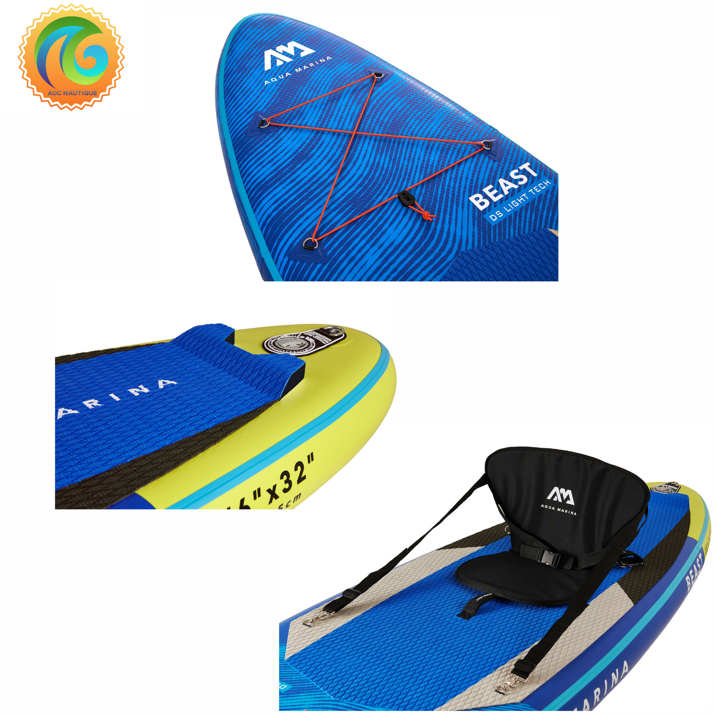 Achat et vente de Paddle board Aquamarina Beast # BT-21BEPincluant les accessoires.  Photo du sièege Kayak et des accessoires conçu pour cette planche à pagaie